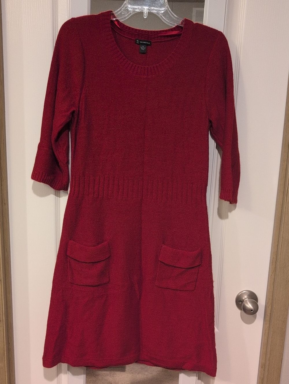 new directions Red Knit Midi Dress with Pockets
